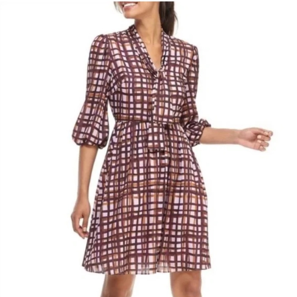 NWT Gal Meets Glam Lindsey Tie‎ Neck Windowpane Dress Sz 4